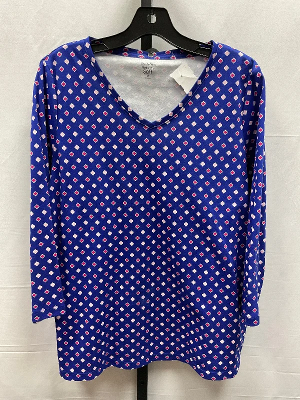 Top Long Sleeve By Kim Rogers In Blue & Pink, Size: M Polished Men's Satin