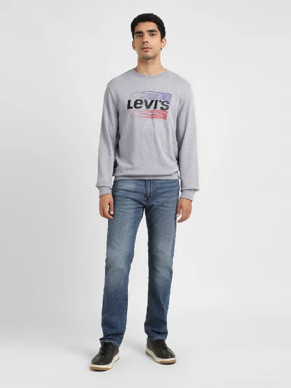 Men's Solid Grey Crew Neck Sweatshirt Polished Men's Satin