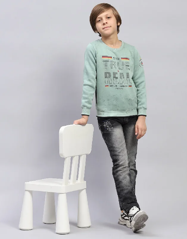 Boys Sea Green Printed Round Neck Full Sleeve Sweatshirt Hip Men's Urban