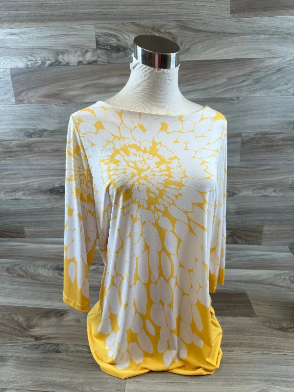 Top 3/4 Sleeve By Susan Graver In Yellow, Size: M Elegant Men's Cashmere