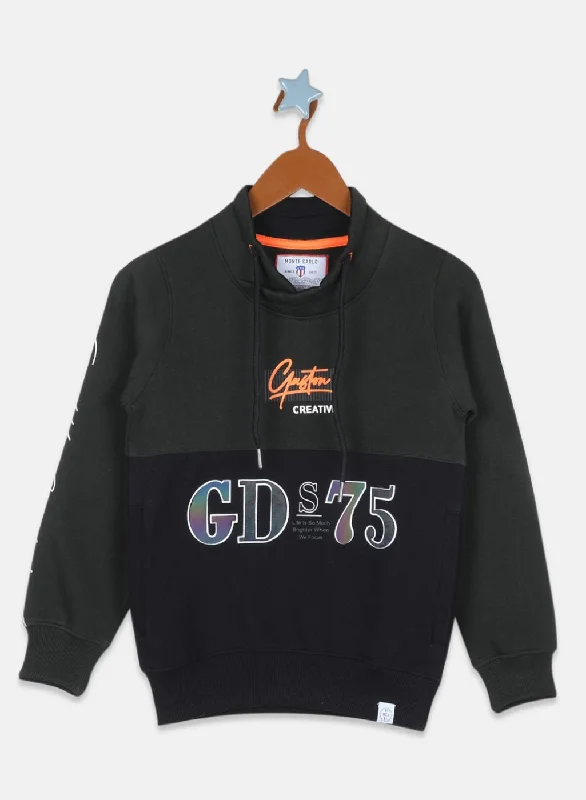 Boys Olive Printed Sweatshirt Relaxed Men's Beach