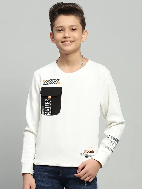 Boys White Printed Round Neck Full Sleeve Sweatshirt Practical Men's Multi