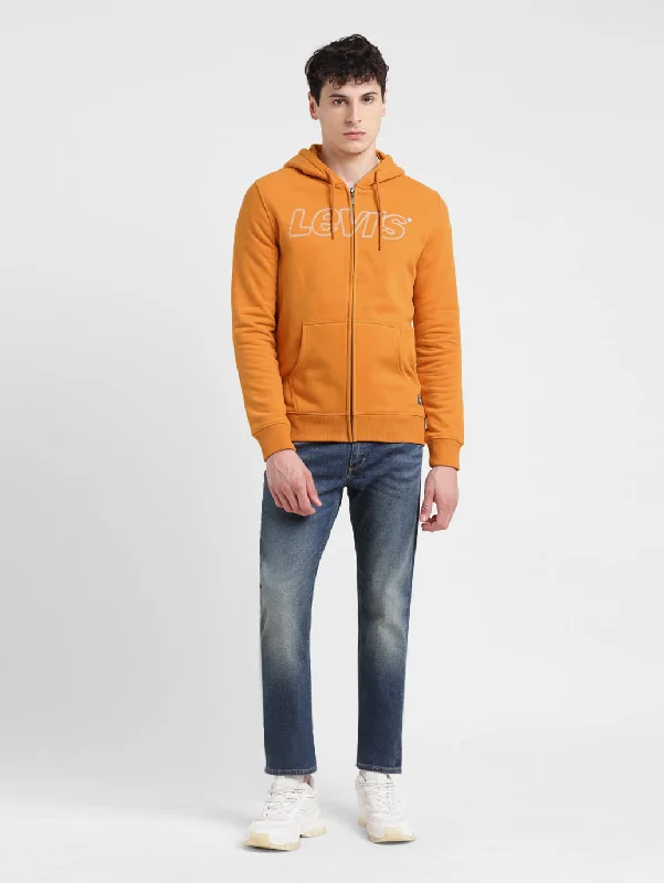 Men's Solid Orange Hooded Sweatshirt Rugged Men's Outdoor 