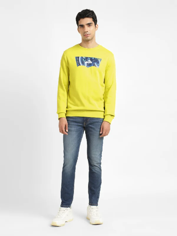 Men's Solid Green Crew Neck Sweatshirt Monochromatic Office Style