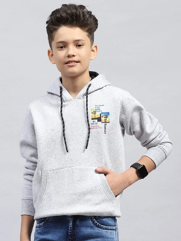 Boys Grey Printed Hooded Full Sleeve Sweatshirt Elegant Men's Cashmere