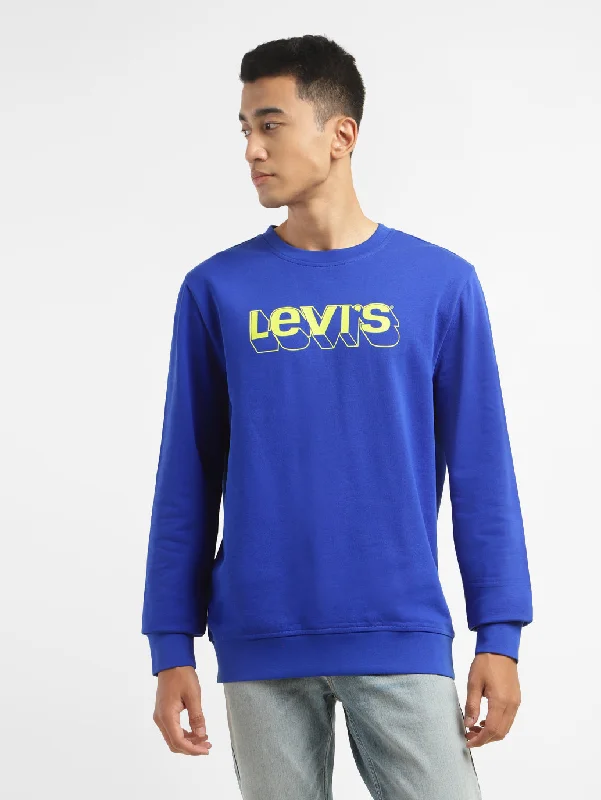 Men's Brand Logo Blue Crew Neck Sweatshirt Hip Men's Retro