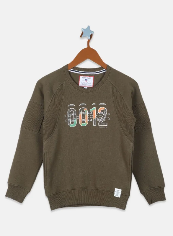 Boys Olive Printed Sweatshirt Artistic Men's Hand