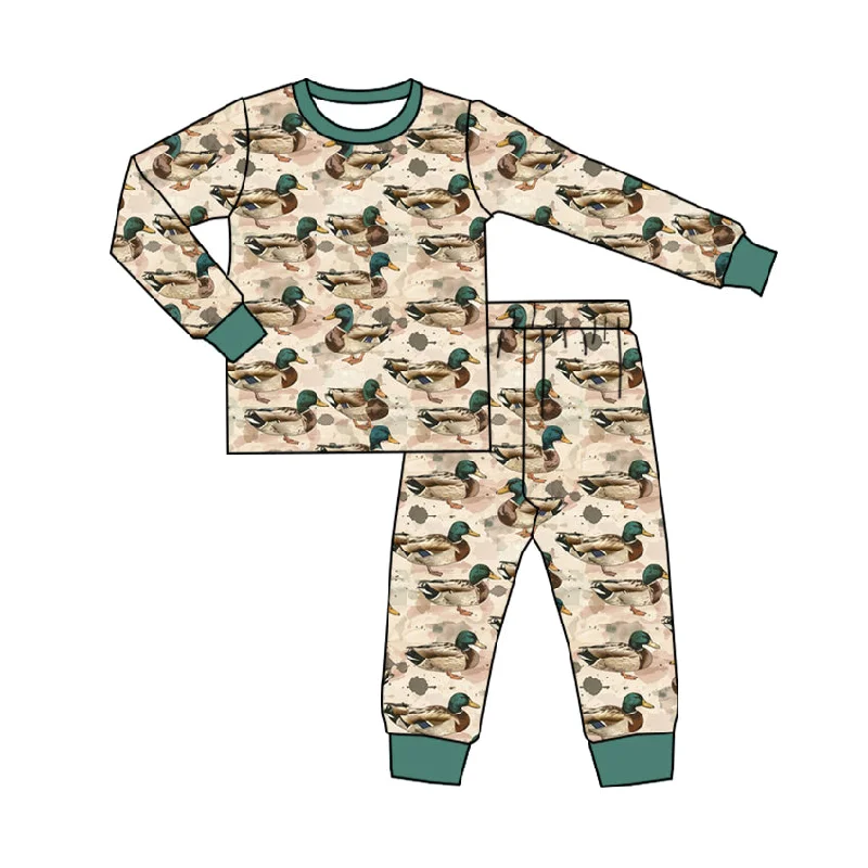 Preorder BLP0683 NO MOQ Duck rice green long sleeve pants pajamas set Trendy Men's Scandinavian
