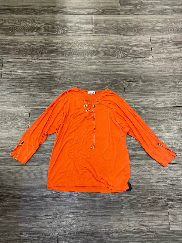 Top Long Sleeve By Calvin Klein In Orange, Size: M Hip Men's Retro