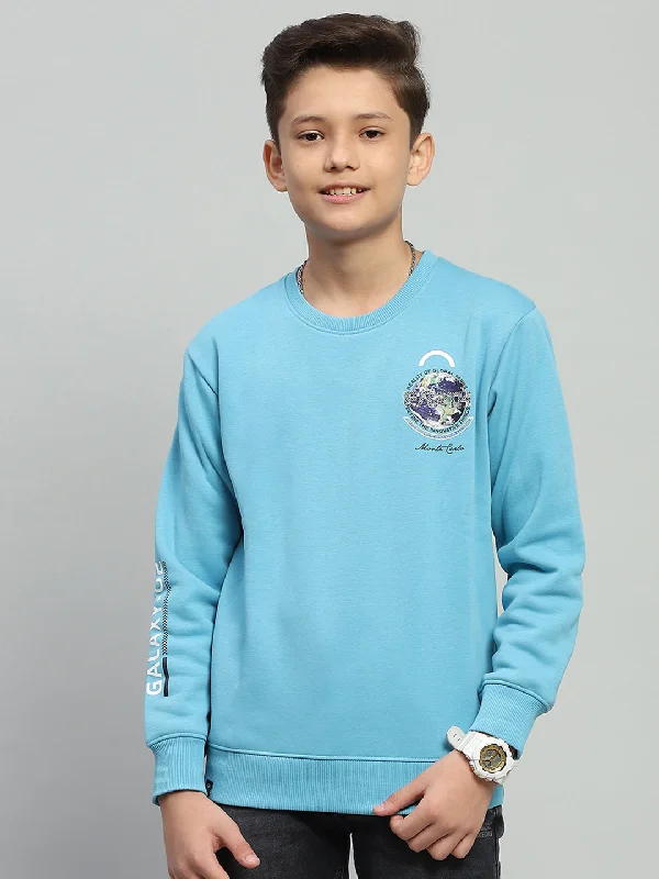 Boys Blue Printed Round Neck Full Sleeve Sweatshirt Refined Men's European
