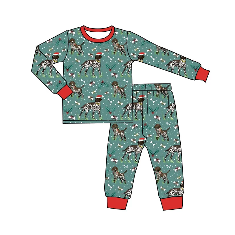 Preorder BLP0850 Christmas puppy red green long sleeve pants pajamas set Sophisticated Men's 