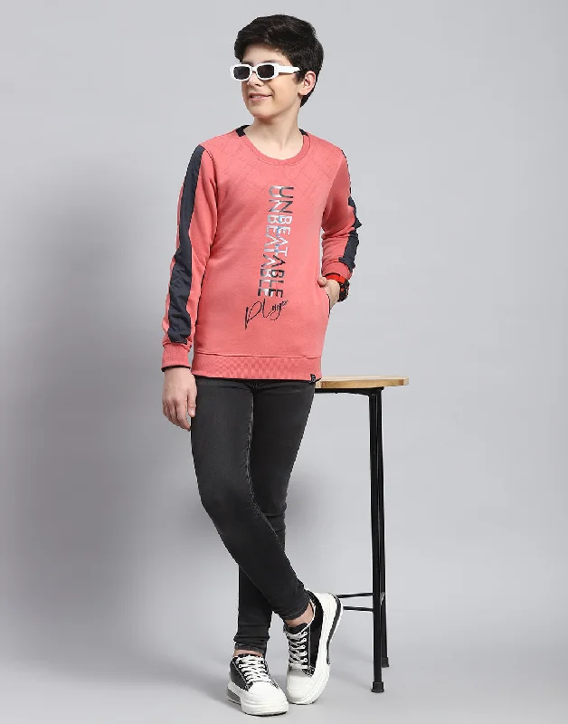 Boys Pink Printed Round Neck Full Sleeve Sweatshirt Masculine Men's Thick
