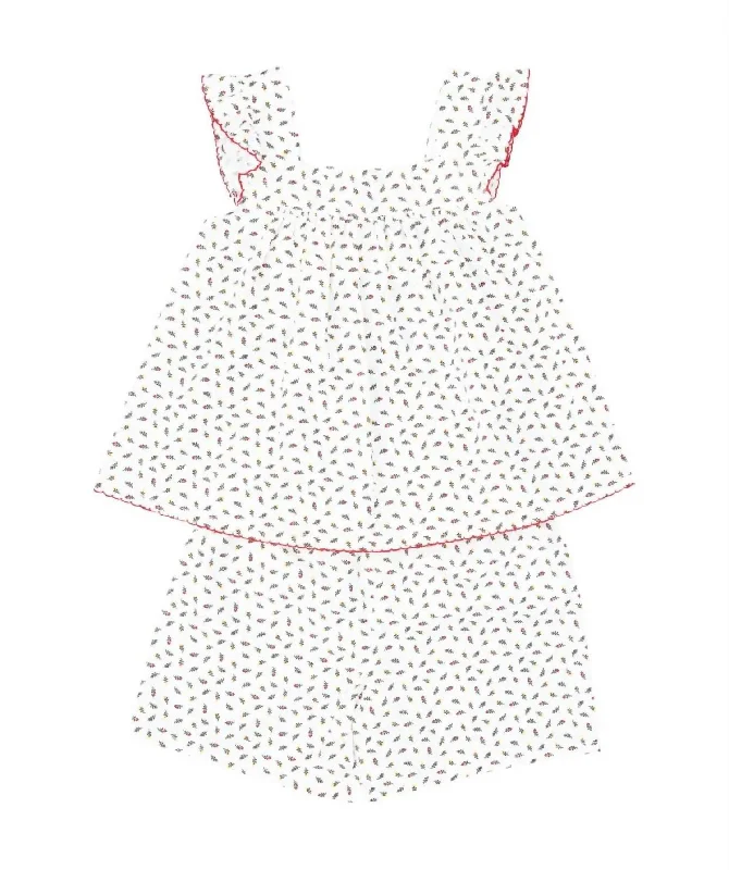 Girls' Floral Woven Pajamas Set In White British Gentleman Style