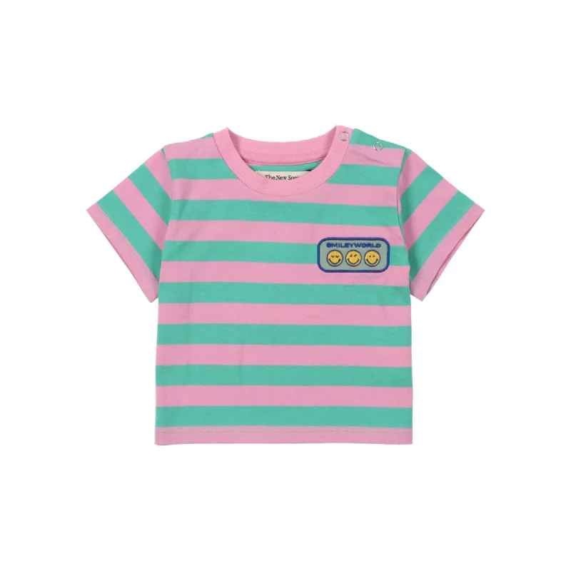 The New Society Smiley Baby T-Shirt Stripes Hibiscus Trendy Men's Oversized