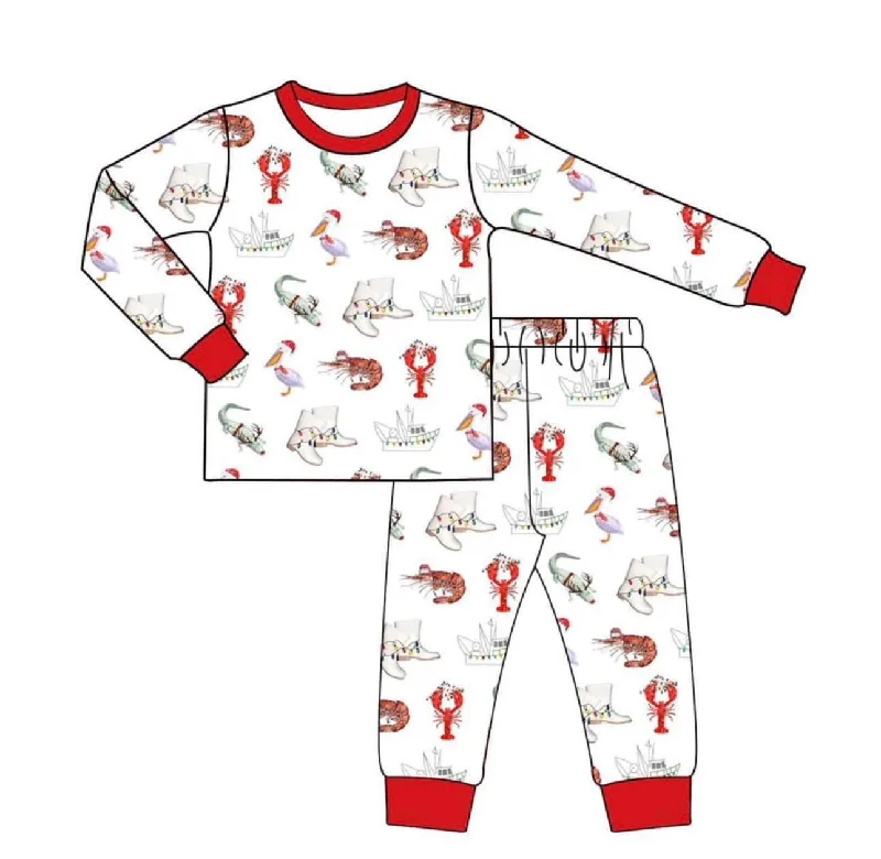 Preorder BLP0674 NO MOQ ship Crawfish Crocodile red and white long sleeve pants pajamas set Refined Men's Velvet