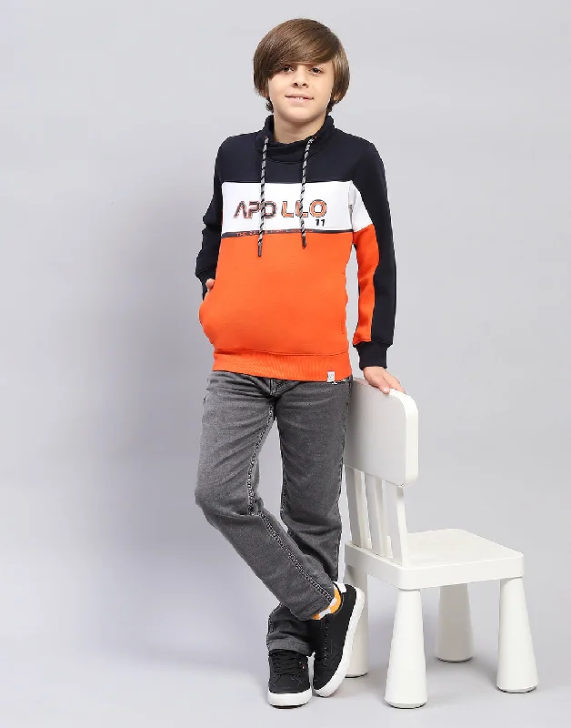 Boys Orange Printed Hooded Full Sleeve Sweatshirt Refined Men's European