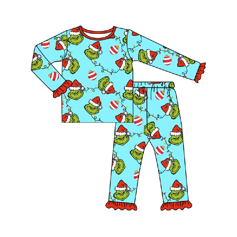 Preorder GLP1489 grinch Light Red lace Blue long sleeve pants pajamas set Adventure