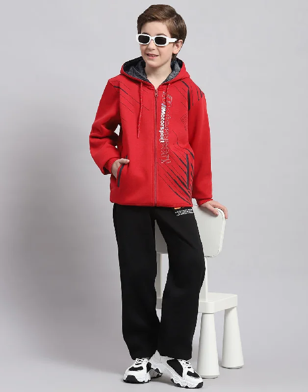 Boys Red Printed Hooded Full Sleeve Sweatshirt Casual Men's Japanese 