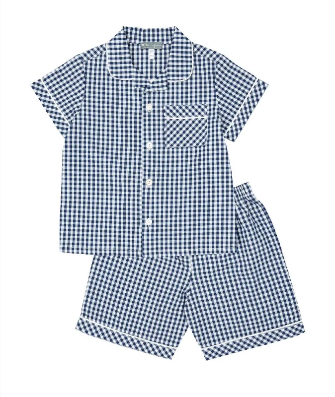 Kids' Gingham Pajamas Set In Navy Casual Men's Japanese 