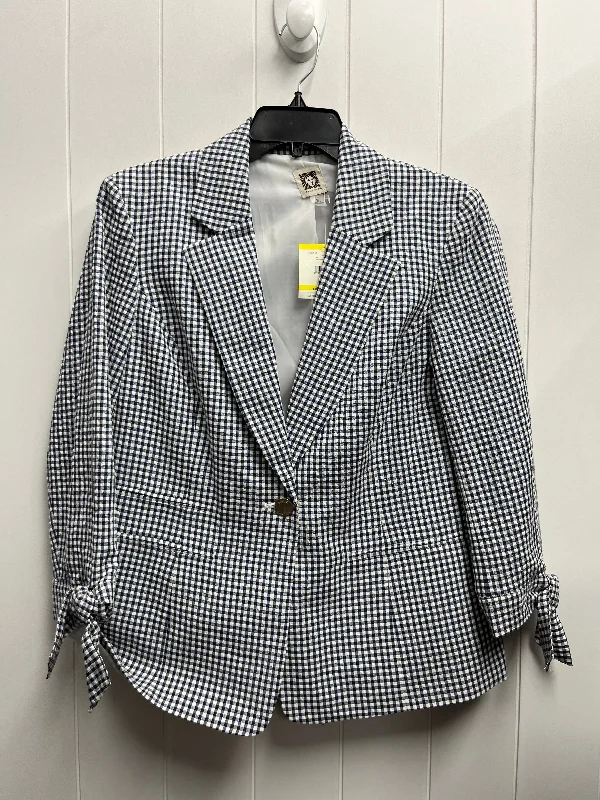 Blazer By Anne Klein In Blue & White, Size: M Unique Men's Upcycled