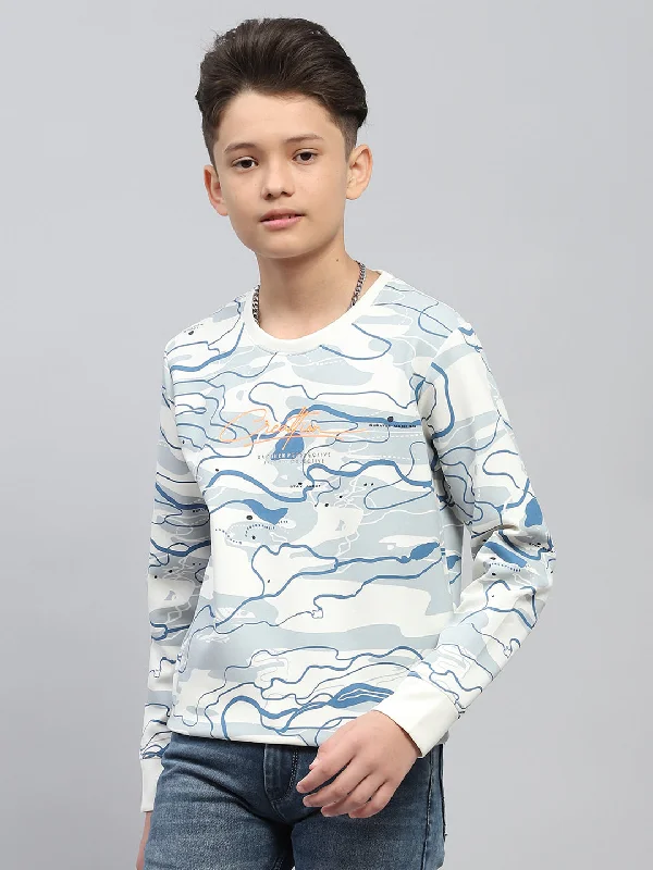 Boys White Printed Round Neck Full Sleeve Sweatshirt Bold Men's Animal