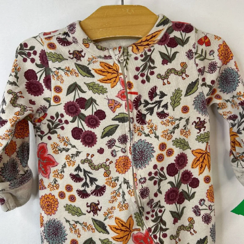 Size 0-3m: Old Navy Cream Wild Flowers & Bugs Footed Long Sleeve 1pc PJS Artistic Men's Hand
