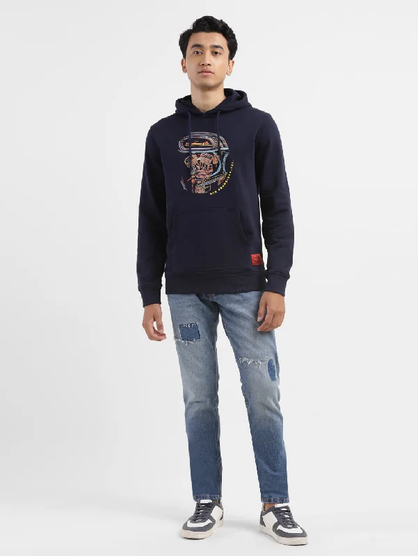 Men's Graphic Navy Hooded Sweatshirt Casual Men's Short