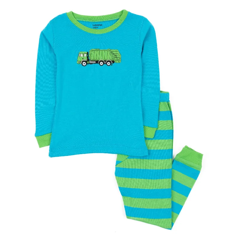 Kids Two Piece Cotton Pajamas Garbage Truck Earthy Men's Hemp
