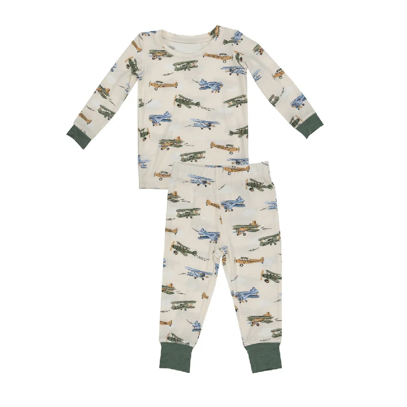 Preorder BLP0647 NO MOQ airplane beige green long sleeve pants pajamas set Confident Men's High