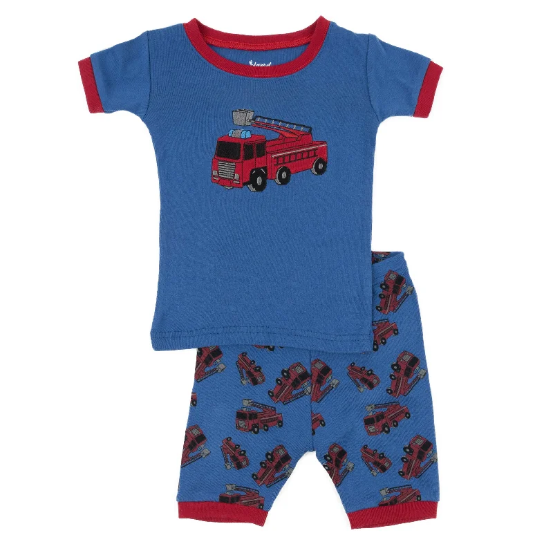 Kids Two Piece Cotton Short Pajamas Fire Truck Trendy Men's Bucket