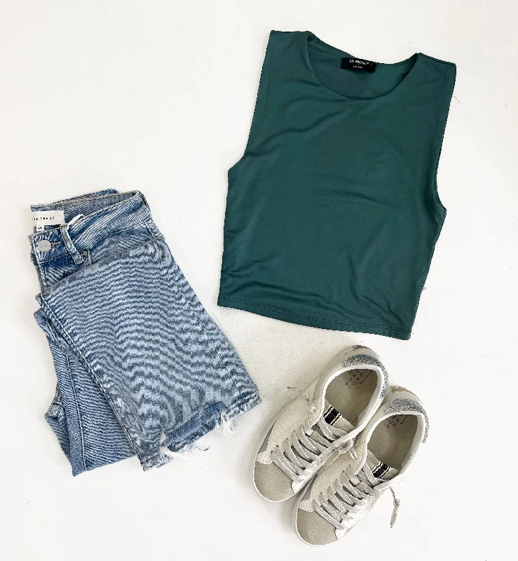 Solid Cropped Tank Top-Forest Green Elegant Men's Formal 