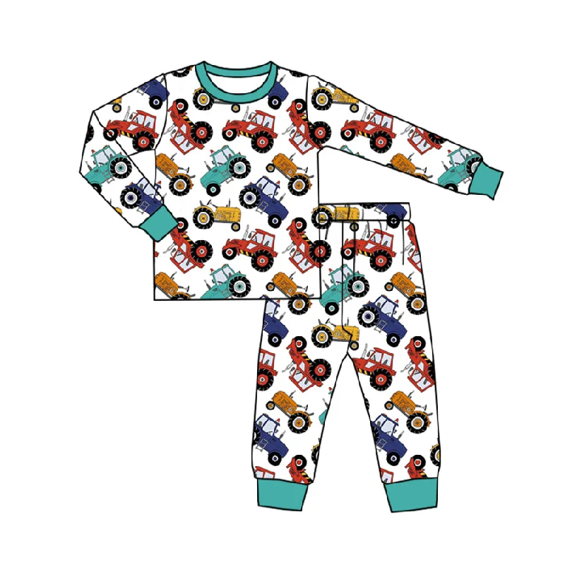 Preorder BLP0735 NO MOQ tractor white long sleeve pants pajamas set Stylish Men's Tropical 