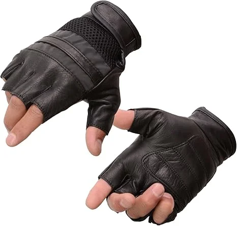 Fingerless Leather and Mesh Gloves Stylish Men's Neon