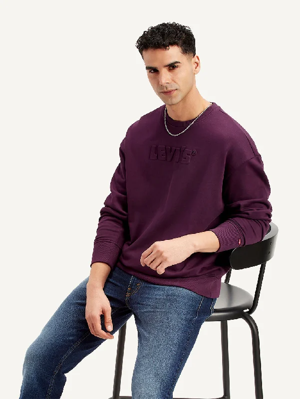 Men's Brand Logo Purple Crew Neck Sweatshirt Masculine Men's 