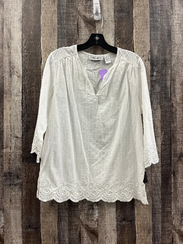 Top 3/4 Sleeve By Cathy Daniels In White, Size: M Beach