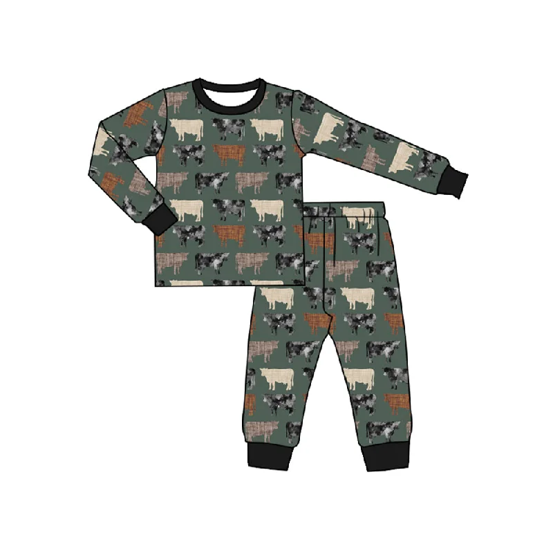 Preorder BLP0710 NO MOQ Cow green long sleeve pants pajamas set Casual Men's Japanese 
