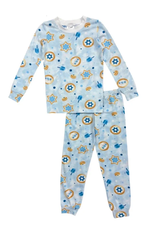 Boys Long Sleeve Pajama Set In Hanukkah Cookies Sleek Men's Metallic