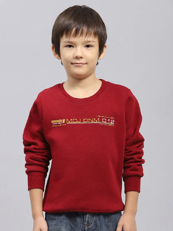 Boys Maroon Printed Round Neck Full Sleeve Sweatshirt Youthful Men's Pop
