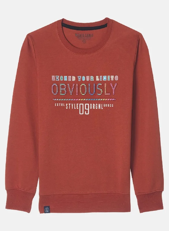 Boys Rust Orange Printed Sweatshirt Minimalist Men's Casual 