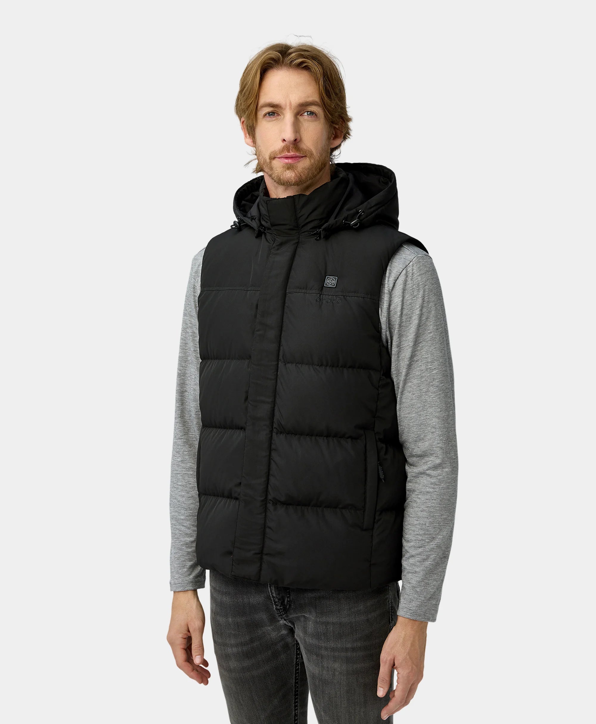 Men's Heated Down Vest - Black/Blue Monochromatic Office Style