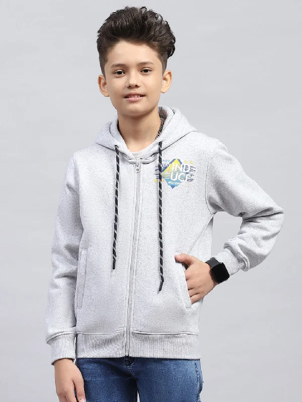 Boys Grey Printed Hooded Full Sleeve Sweatshirt Cool Men's Distressed