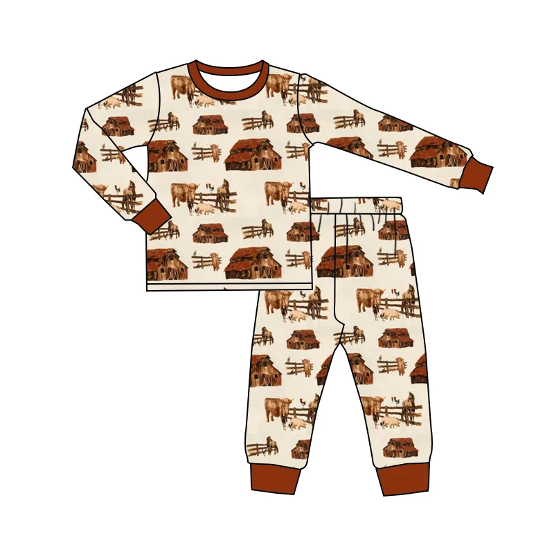Preorder BLP0876 Farm animal Red House Long sleeve pants pajamas set Elegant Men's Cashmere
