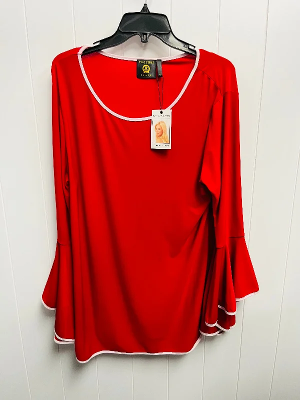 Top Long Sleeve By VECCELI ITALY - In Red & White, Size: Xl Traditional Men's Wool