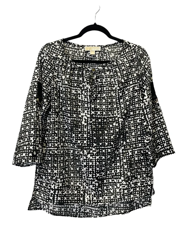 Top 3/4 Sleeve By Michael By Michael Kors In Black & White, Size: S Sophisticated Men's French