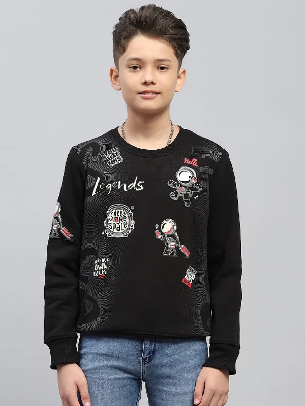 Boys Black Printed Round Neck Full Sleeve Sweatshirt Elegant Men's Cashmere
