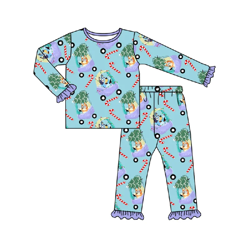 Preorder GLP1535 NO MOQ bluey Christmas Tree buggy Crutch Purple Lace Blue long sleeve pants pajamas set Hip Men's Retro