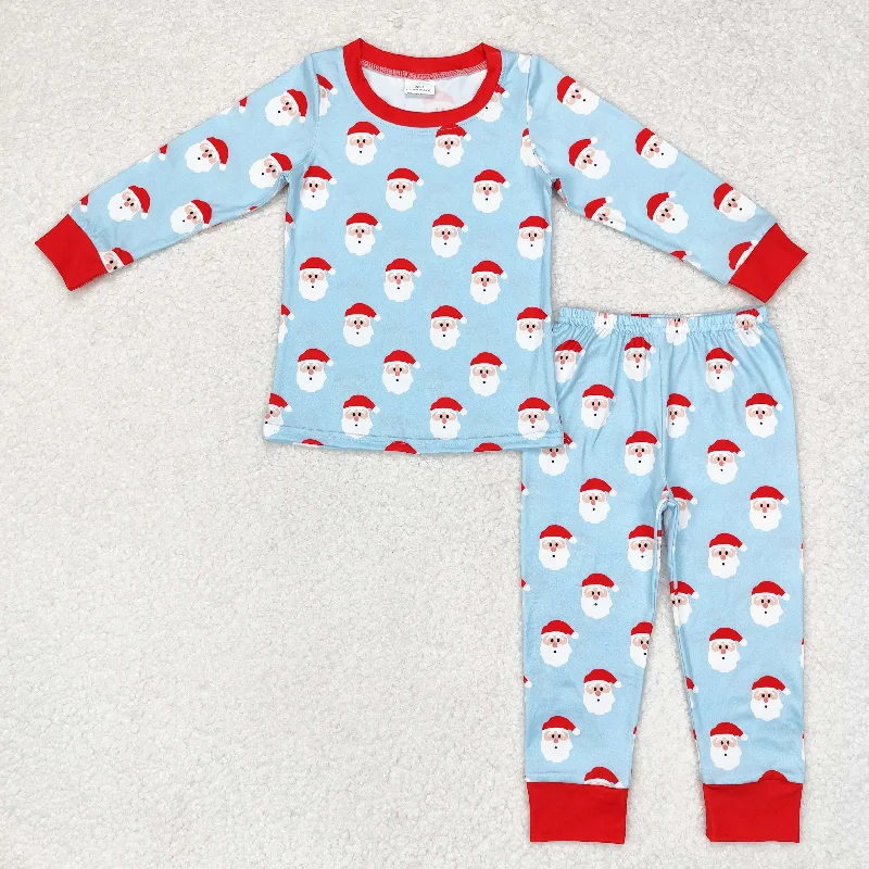 BLP0523 NO MOQ Santa Claus blue long sleeve pants pajamas set western clothes Classic Men's Pin