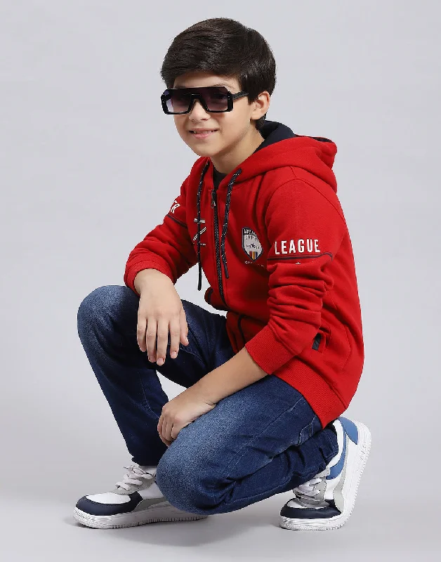 Boys Red Printed Hooded Full Sleeve Sweatshirt Tough Men's Military