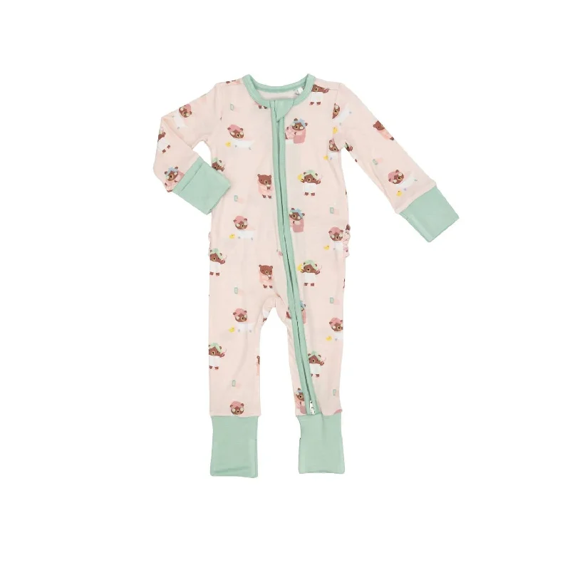 Girl's Spa Day Ruffle Zipper Romper In Pink Business