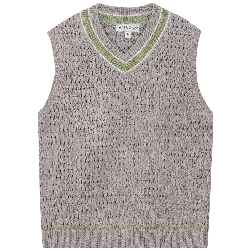 PHOBO-STRIPE CROCHET VEST-SMOKE/GREEN/WHITE Traditional Men's Wool